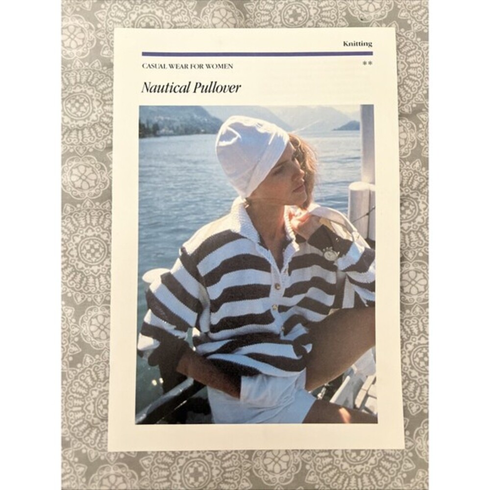 Nautical Sweater Knitting Pattern Size UK 32 36 Vintage Knit & Yarn Pullover